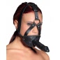Leather Head Harness with Dildo Negru
