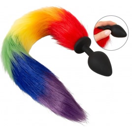 Plug Anal You2Toys cu Coadă Pufoasă Rainbow 42 cm Negru