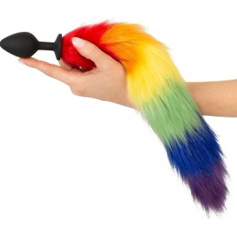 Plug Anal You2Toys cu Coadă Pufoasă Rainbow 42 cm Negru