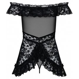 Babydoll Dress Obsessive Flores Negru L-XL