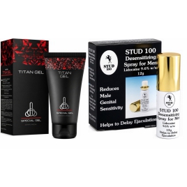Pachet Cremă Mărirea Penisului Titan Gel Original + Spray Stud 100 Original DDS