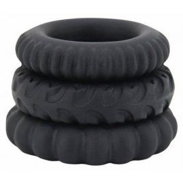 Set Inele Penis Titan 3 în 1 Silicone Negru