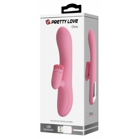 Rabbit Chris Rotativ Reîncărcabil cu Limbă și Braț Pentru Clitoris Roz